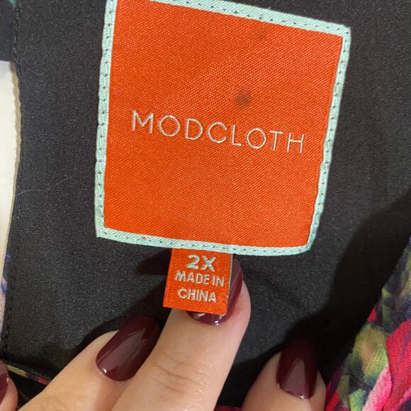 ModCloth Flaunts & Needs Dark Floral Rose Chiffon Keyhole Midi Dress Plus Sz 2X - Picture 7 of 14